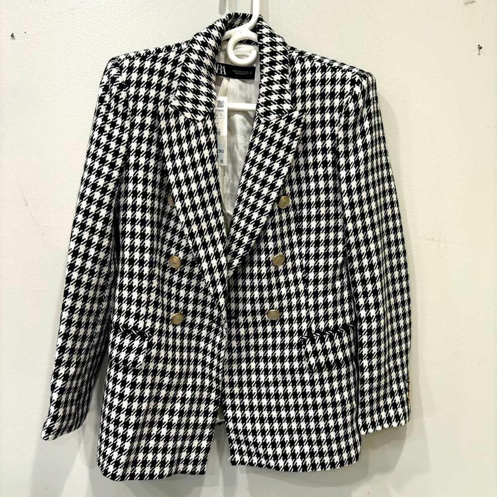 ZARA Tweed Shoulder Double Breasted Blazer Women’s Size Small NEW